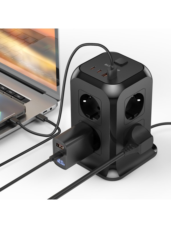 Telefono įkroviklis, 8 220V rozečių šakotuvas-ilgintuvas BlitzWolf, 2X USB, 2X USB-C