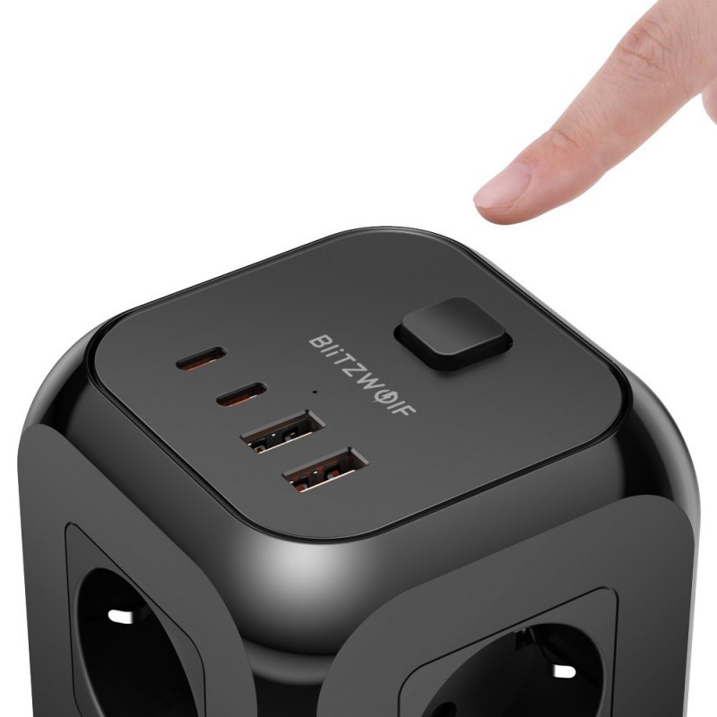 Telefono įkroviklis, 8 220V rozečių šakotuvas-ilgintuvas BlitzWolf, 2X USB, 2X USB-C