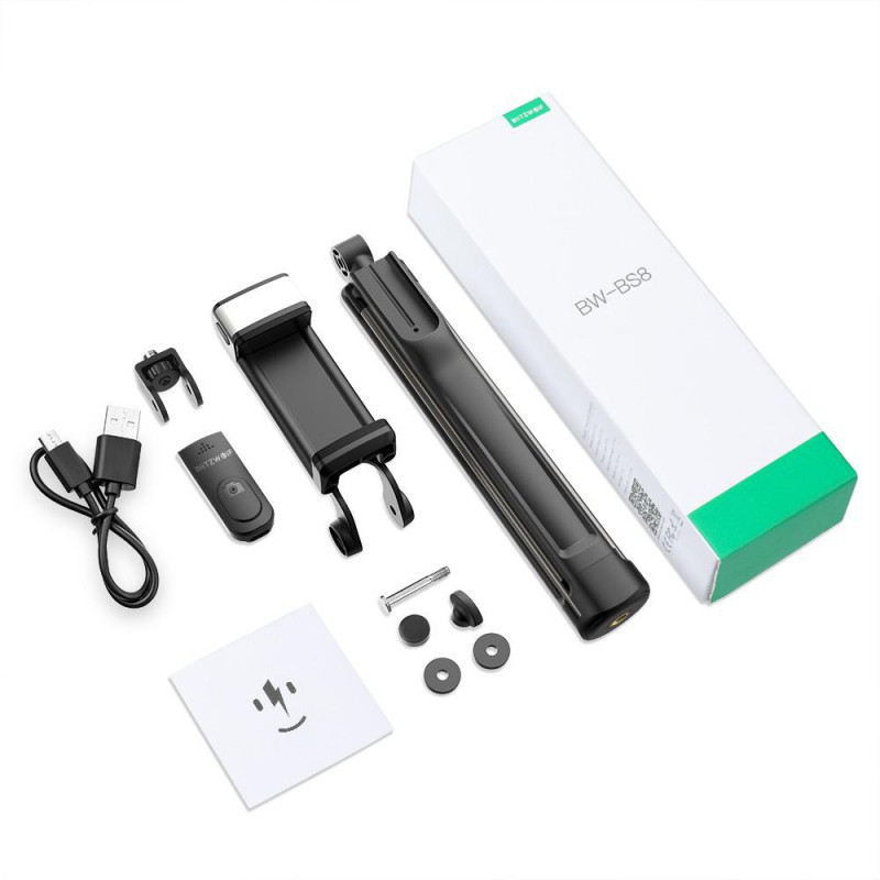Trikojė asmeniukių lazda (selfie stick) - stovas BlitzWolf BS8 su LED ir Bluetooth pulteliu Trikojė asmeniukių lazda (selfie stick) - stovas BlitzWolf BS8 su LED ir Bluetooth pulteliu