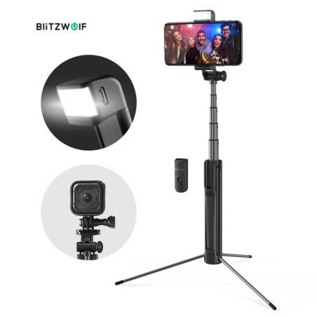 BlitzWolf BS8 Tripod Selfie Stick with LED & Bluetooth Remote