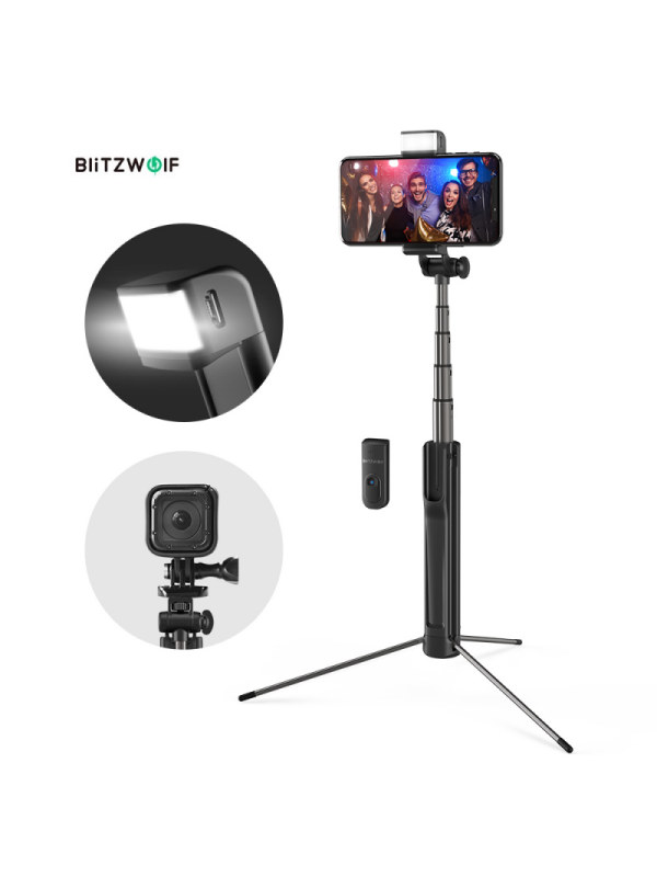 BlitzWolf BS8 Tripod Selfie Stick with LED & Bluetooth Remote
