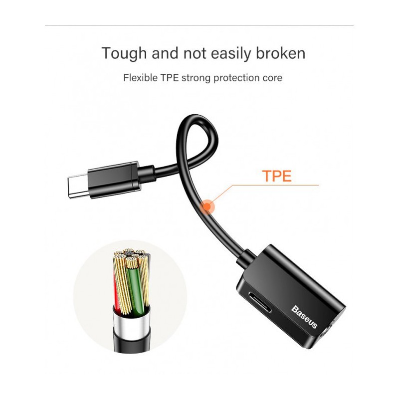 BASEUS Type-C Male to Type-C Female & 3.5mm Adapter – Black BASEUS Type-C Male to Type-C Female & 3.5mm Adapter – Black