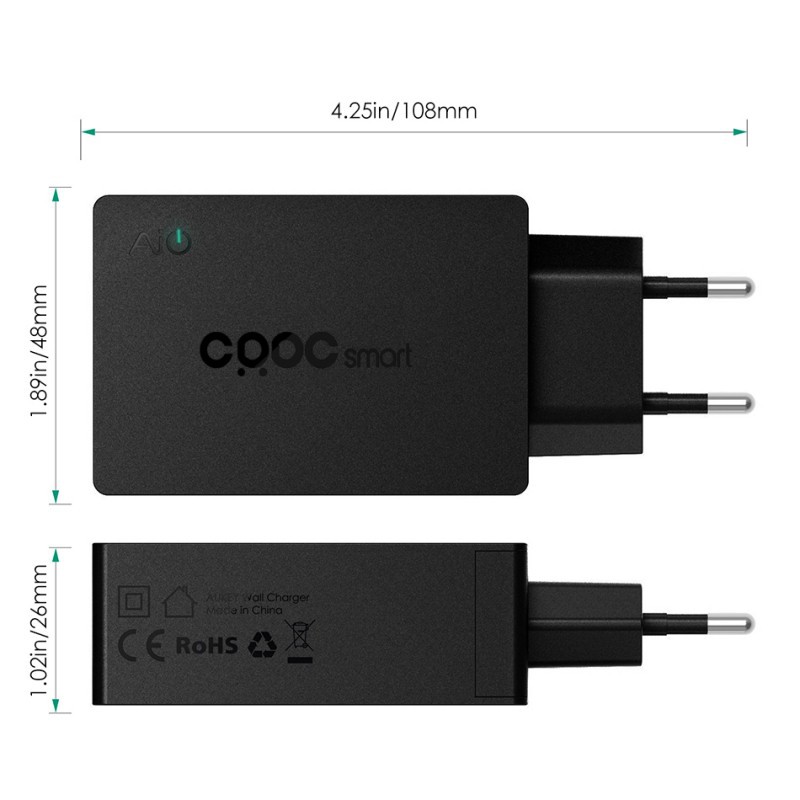 Universalus greito krovimo 2-jų jungčių telefono įkroviklis CRDC su Type-C QS 3.0 ir laidu, 3A 27W