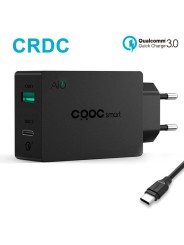 Universalus greito krovimo 2-jų jungčių telefono įkroviklis CRDC su Type-C QS 3.0 ir laidu, 3A 27W