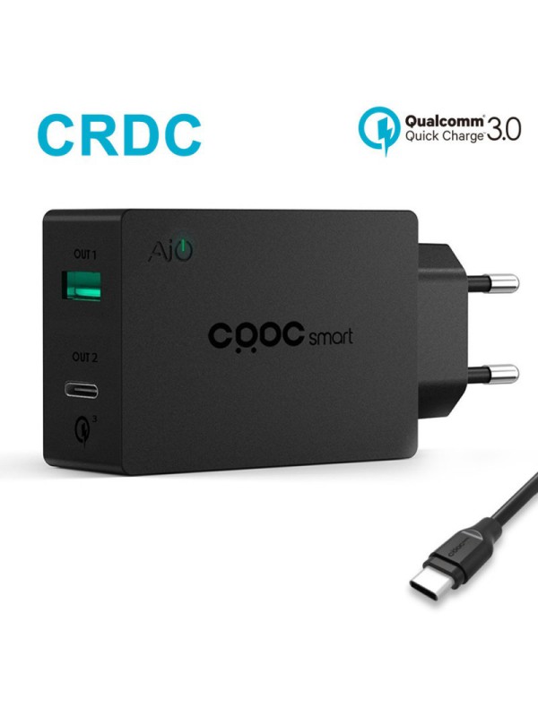Universalus greito krovimo 2-jų jungčių telefono įkroviklis CRDC su Type-C QS 3.0 ir laidu, 3A 27W