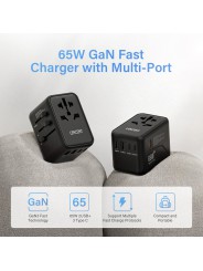 Universal Travel Adapter LENCENT GAN 65W, EU, US, AU, UK with Case