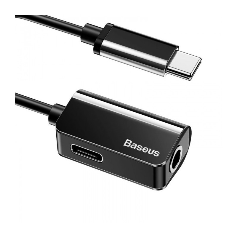 BASEUS Type-C Vyr. į Type-C Moter. ir 3.5mm Adapteris – Juodas BASEUS Type-C Vyr. į Type-C Moter. ir 3.5mm Adapteris – Juodas