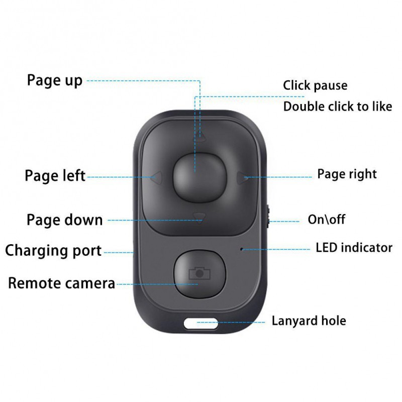 Universalus pakraunamas Bluetooth pultelis telefonui, asmenukėms (camera selfie shutter)