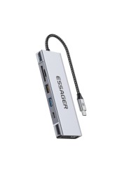 USB šakotuvas (HUB) Essager 8-in-1 su Type-C, SD/TF kortelių skaitytuvu, HDMI ir SSD jungtimi