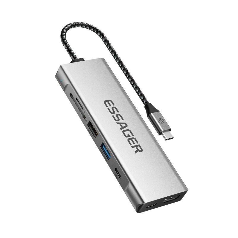 USB Hub (HUB) Essager 8-in-1 with Type-C, SD/TF Card Reader, HDMI, and SSD Port