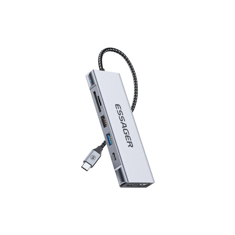 USB Hub (HUB) Essager 8-in-1 with Type-C, SD/TF Card Reader, HDMI, and SSD Port