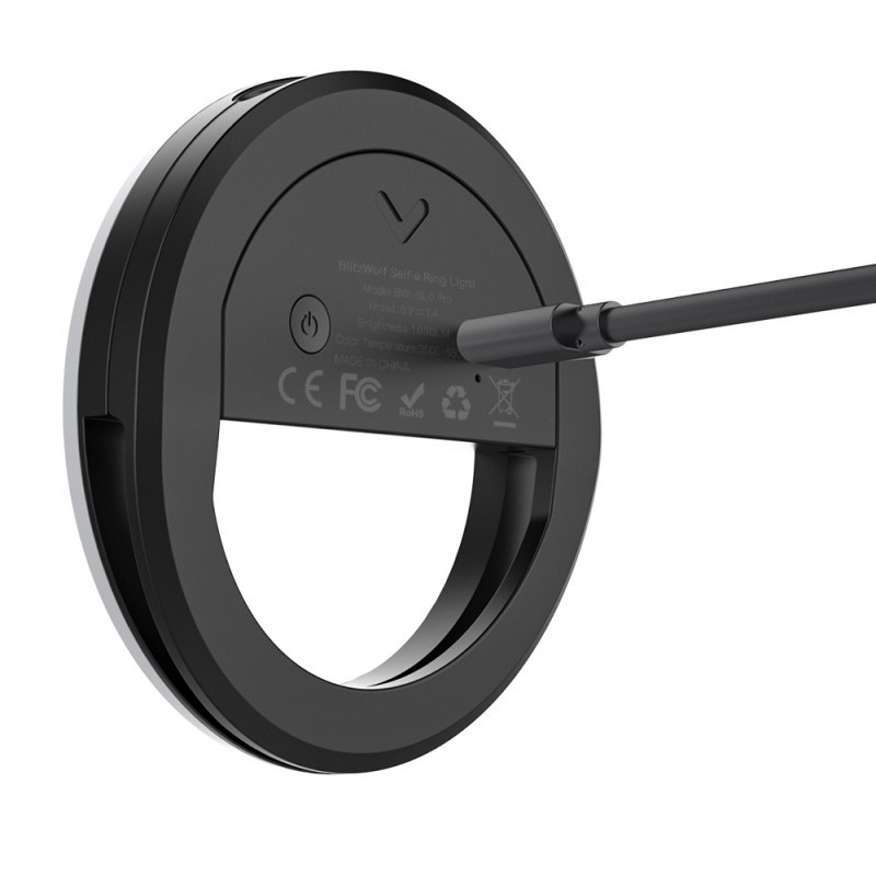 Blitzwolf LED Ring Light (Selfie Ring) for Phone, Rechargeable, Black