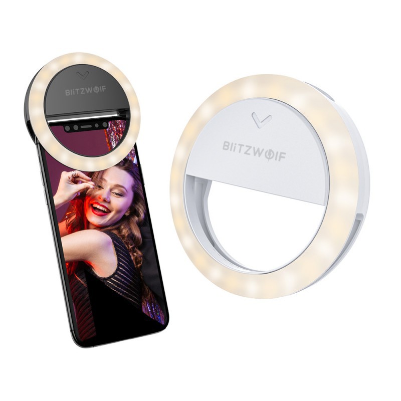 Žiedo formos LED šviesos lempa Blitzwolf telefonui, pakraunama, juoda