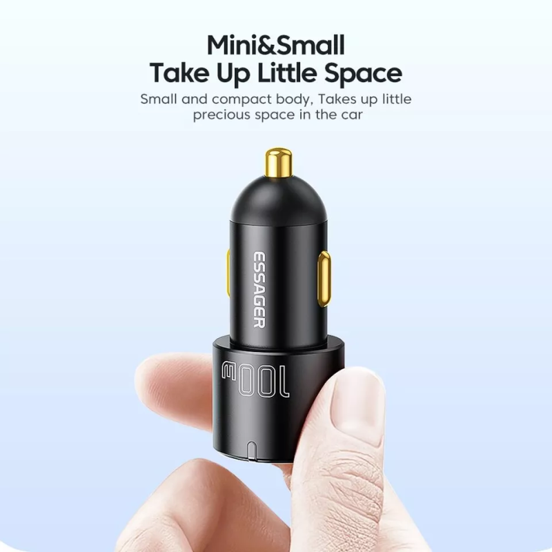 ESSAGER 100W USB-A / USB-C Automobilinis Įkroviklis – Greitas Ir Galingas Įkrovimas