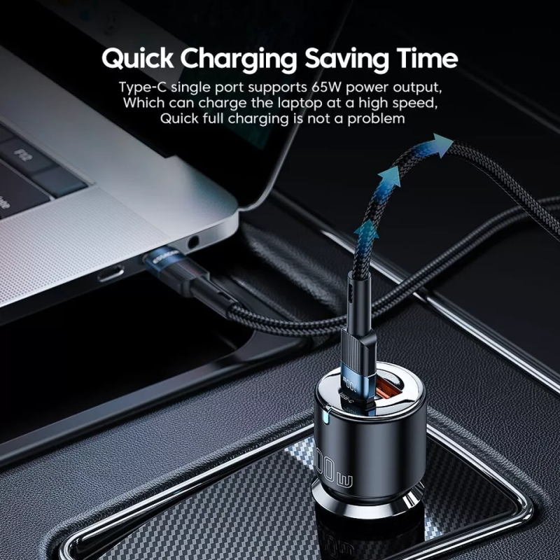 ESSAGER 100W USB-A / USB-C Automobilinis Įkroviklis – Greitas Ir Galingas Įkrovimas